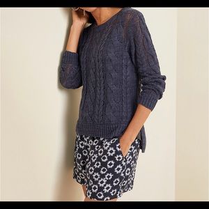 Garnet Hill Easy Cabled Pullover Classic Navy